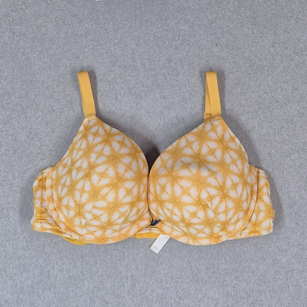Cacique Women Bra 42D Yellow Geometric Boost Plunge Push Up Underwired